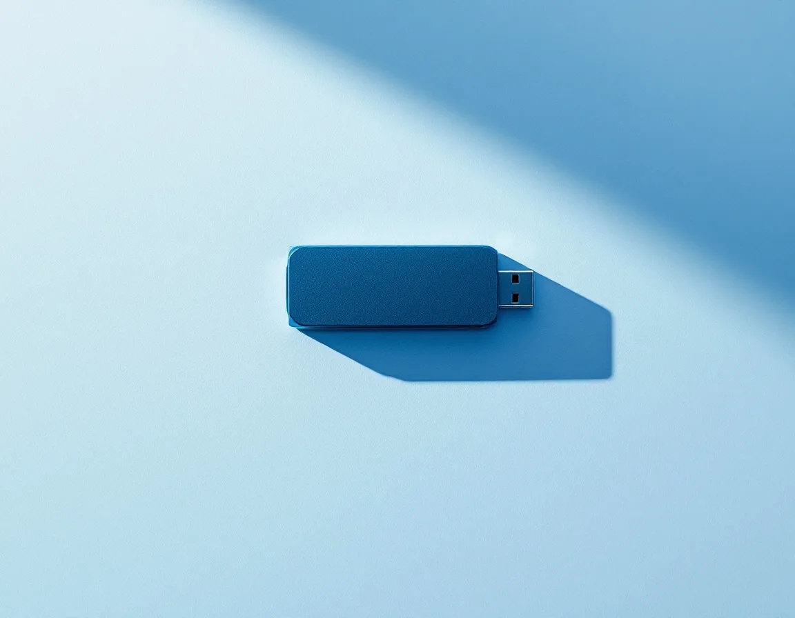A single USB drive resting on pale paper